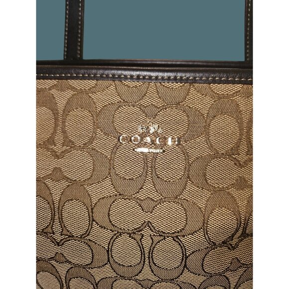 Coach Outline Signature Canvas Leather Tote Zip Shoulder Bag #F58282 - Picture 6 of 13
